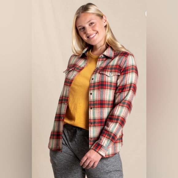 Toad&Co Jackets & Blazers - Toad&Co Folk Yeah Plaid Flannel Shirt Jacket Large Shacket Red Cabincore Camp